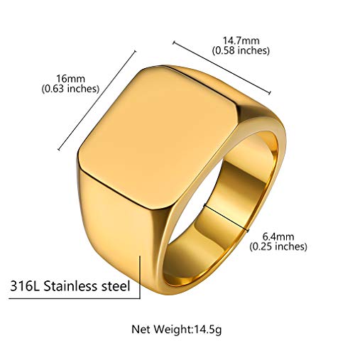 Anillo Dorado Hombre Acero Inoxidable 316L Chapado en Oro Amarillo Anillo Cerrado Talla 13 para Caballeros Anillo Sello Cuadrado Motorista