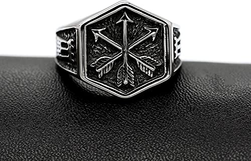 Anillo Hombres Ancha de Boda joyería Flecha Anillo Acero Inoxidable Punk Biker Hexagon Anillos niños Hombres cumpleaños Aniversario Fiesta Anillo (Size : 15)