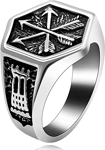 Anillo Hombres Ancha de Boda joyería Flecha Anillo Acero Inoxidable Punk Biker Hexagon Anillos niños Hombres cumpleaños Aniversario Fiesta Anillo (Size : 15)