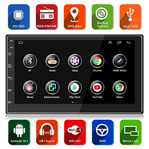 ANKEWAY 7 Pulgadas Radio de Coche 2 DIN Android 10,1 [2G+16G] Versión, FM/RDS Radio Coche Bluetooth con HiFi/WiFi/Navegación GPS, 1080P HD IPS Sistema Multimedia Internet del Coche de Pantalla Táctil