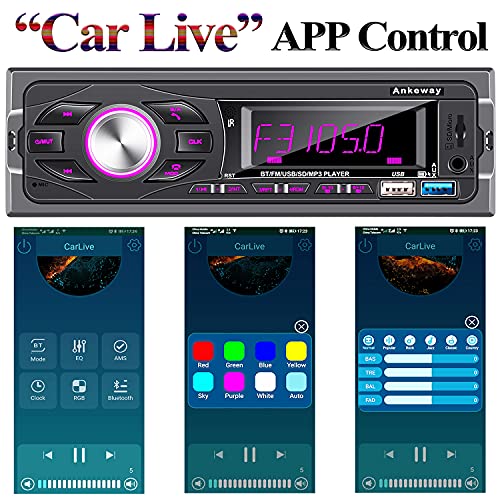 ANKEWAY RDS Radio Coche Bluetooth 5.0 con Asistente de Voz y Control de App, MP3/RDS/AM/FM Radio de Coche con Llamadas Manos Libres y Control Remoto, Soporta USB/Tarjeta TF/AUX/USB 3.0 de Carga Rápida