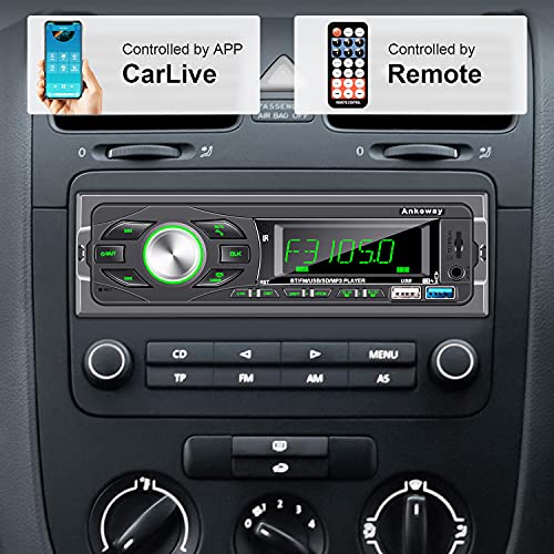 ANKEWAY RDS Radio Coche Bluetooth 5.0 con Asistente de Voz y Control de App, MP3/RDS/AM/FM Radio de Coche con Llamadas Manos Libres y Control Remoto, Soporta USB/Tarjeta TF/AUX/USB 3.0 de Carga Rápida
