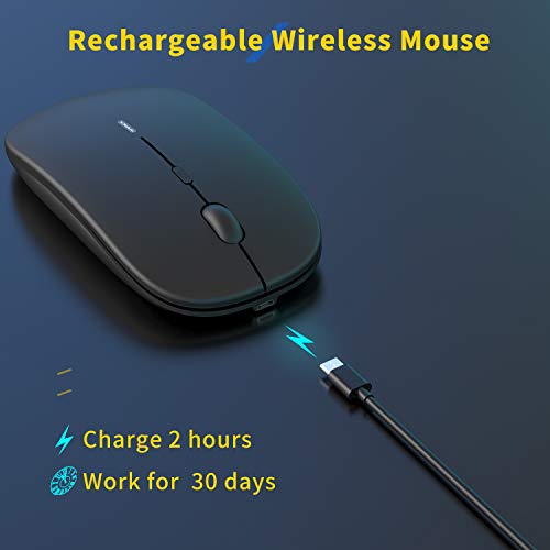 Anmck RatóN Inalambrico para Portatil,ErgonóMico Y Silencioso RatóN Recargable,USB 2.4 G con Nano Receptor,3 Niveles Ajustables dpi,Ultra Delgado Plano Y Pequeño RatóN InaláMbrico para Laptop-Negro