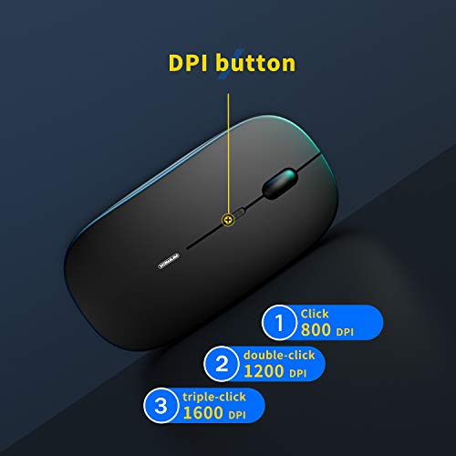 Anmck RatóN Inalambrico para Portatil,ErgonóMico Y Silencioso RatóN Recargable,USB 2.4 G con Nano Receptor,3 Niveles Ajustables dpi,Ultra Delgado Plano Y Pequeño RatóN InaláMbrico para Laptop-Negro