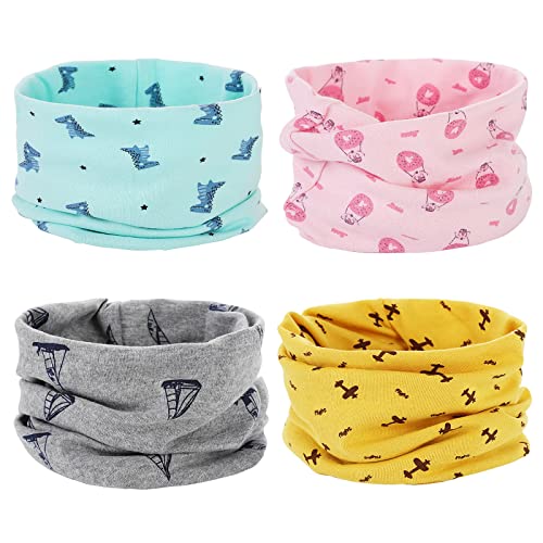 ANSUG 4 paquetes de calentador de cuello de algodón para niños, Ring Infinity Loop Pañuelo para el cuello Snood Bufanda Sombrero Bandana para niños niñas