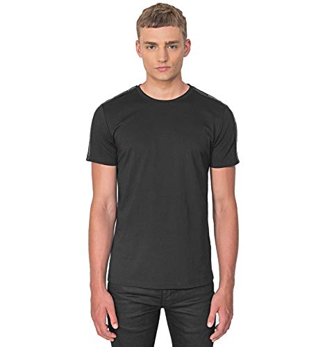 Antony Morato Camiseta de Cuello Redondo con Cinta con Logotipo sobre la Manga, Negro, XL para Hombre