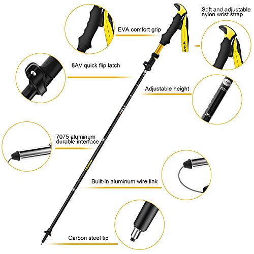 Anykuu Bastones de Senderismo 2pcs Bastones Trekking Plegables 110cm ~ 130cm Extensibles Bastones Marcha Nordica Ultraligeros con Aleación de Aluminio 7075 para Senderismo Viaje Camping