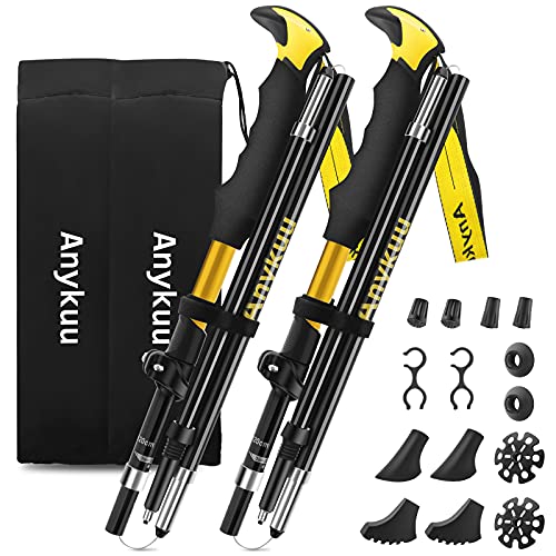 Anykuu Bastones de Senderismo 2pcs Bastones Trekking Plegables 110cm ~ 130cm Extensibles Bastones Marcha Nordica Ultraligeros con Aleación de Aluminio 7075 para Senderismo Viaje Camping