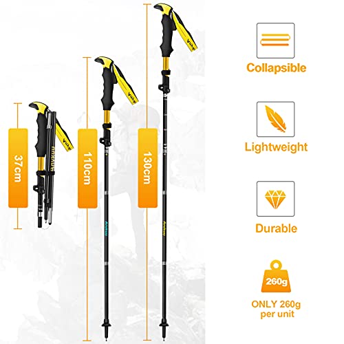 Anykuu Bastones de Senderismo 2pcs Bastones Trekking Plegables 110cm ~ 130cm Extensibles Bastones Marcha Nordica Ultraligeros con Aleación de Aluminio 7075 para Senderismo Viaje Camping