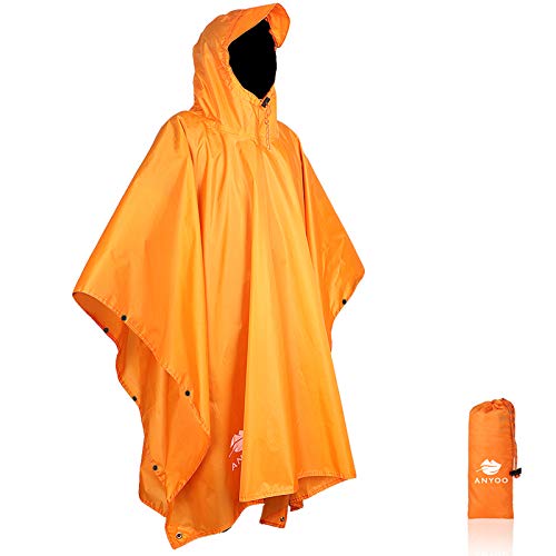 Anyoo Poncho de Lluvia Reusable de Ripstop transpirante Ligero a Prueba de Agua Multiuso Impermeable con Capucha de Lona de Tienda de Campaña Ideal para el Aire Libre Campamento Excursionismo y Pesca