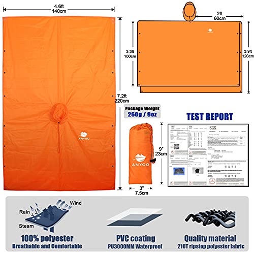 Anyoo Poncho de Lluvia Reusable de Ripstop transpirante Ligero a Prueba de Agua Multiuso Impermeable con Capucha de Lona de Tienda de Campaña Ideal para el Aire Libre Campamento Excursionismo y Pesca