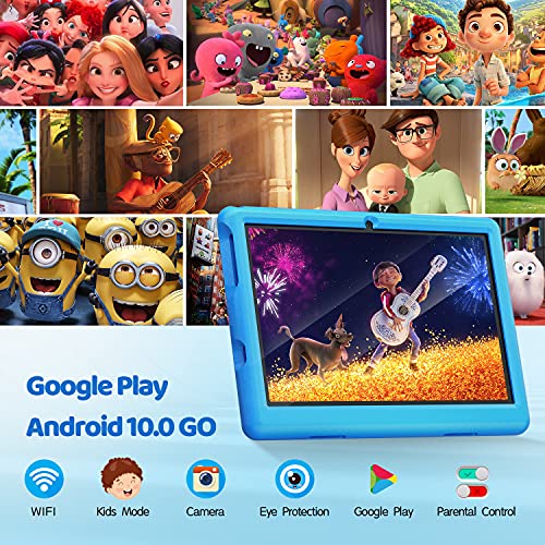 ANYWAY.GO 10.1 Pulgadas Tablet Niños, Android 10.0 Tablet Infantil, Pantalla IPS HD, 2GB + 32GB, QuadCore, Kidoz Preinstalado, WiFi, Bluetooth, Doble Cámara Tablet PC Juegos Educativos (Blue)