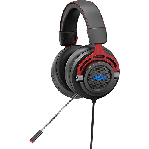 AOC GH300 - Auriculares Gaming para PC, PS4/PS5, SWITCH, Retroiluminación RGB, Conectividad USB2.0, Micrófono, Controles inegrados, Estéreo 7.1 Virtual Surround con Audio Hi-Fi (Software AOC Official)