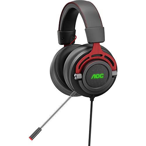 AOC GH300 - Auriculares Gaming para PC, PS4/PS5, SWITCH, Retroiluminación RGB, Conectividad USB2.0, Micrófono, Controles inegrados, Estéreo 7.1 Virtual Surround con Audio Hi-Fi (Software AOC Official)