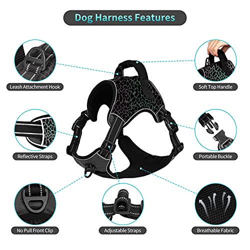 Aoeeppa Arnes Perro Reflectante Ajustable, Arnés Antitirones Suave Acolchado Cómodo Transpirable Duradero Arnés Chaleco para Perros Pequeños, Medianos y Grandes (Negro, S)