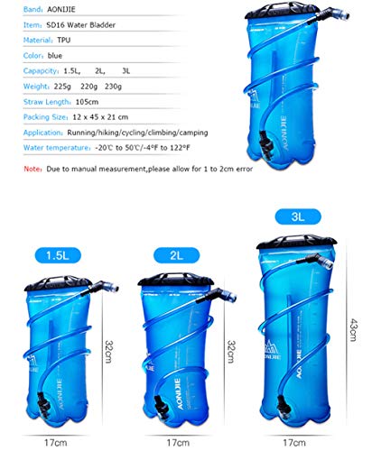 AONIJIE TPU Bolsa de Agua Soft Flask Vejiga de Hidratación Deportivas sin BPA a Prueba de Fugas Ideal para Mochila de Hidratación para Correr Ciclismo Senderismo(2L)