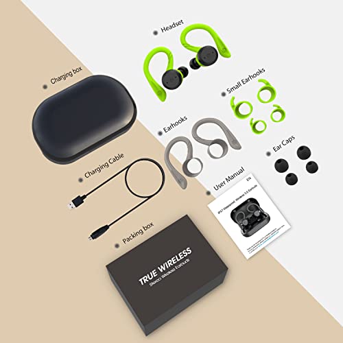 APEKX Auriculares Bluetooth True inalámbricos con Estuche de Carga IPX7 Sonido estéreo a Prueba de Agua Micrófono Incorporado intrauditivos Bajos Profundos para Deportes Correr Verde