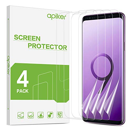apiker 4 Unidades Protector Pantalla Soft TPU Compatible con Samsung Galaxy S9, 5.8 Pulgadas, Cobertura Máxima, Sin Burbujas, Sin Aplicación Húmeda, 24 Horas de Autocuración