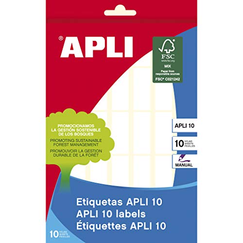 APLI 1636 - Estuche con 10 hojas de etiquetas, 12 x 30 mm, color blanco