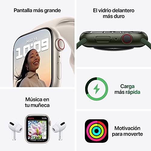 Apple Watch Series 7 (GPS + Cellular) - Caja de Aluminio en Blanco Estrella de 41 mm - Correa Deportiva Blanco Estrella - Talla única