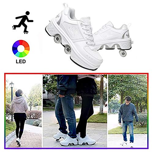 AQSG Zapatillas Deportivas Zapatillas Deportivas Zapatillas De Skate para Niños Zapatillas con Ruedas Ruedas De Skate Zapatillas Deportivas Zapatillas De Gimnasia para Niñas Navidad Pascua,White-37