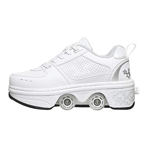 AQSG Zapatillas Deportivas Zapatillas Deportivas Zapatillas De Skate para Niños Zapatillas con Ruedas Ruedas De Skate Zapatillas Deportivas Zapatillas De Gimnasia para Niñas Navidad Pascua,White-37