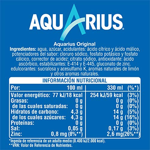 Aquarius Limón - Bebida funcional con sales minerales, baja en calorías - pack 9 latas 330 ml