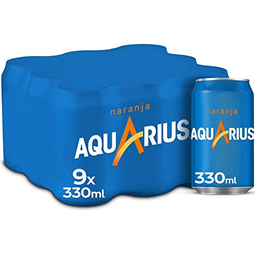 Aquarius Naranja - Bebida funcional con sales minerales, baja en calorías - Pack 9 latas 330 ml