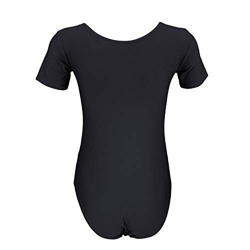 Aquarti Maillot de Gimnasia con Manga Corta para Niñas, Negro, 116