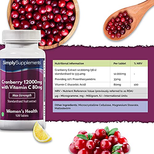 Arándanos 12.000 mg con vitamina C 80 mg - ¡Bote para 4 meses! - Apto para veganos - 120 comprimidos - SimplySupplements