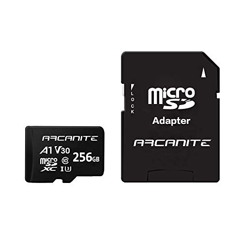 ARCANITE - Tarjeta de memoria microSDXC de 256 GB con adaptador SD, A1, UHS-I U3, V30, 4K, Clase 10, microSD, Velocidad de lectura hasta 90 MB/s