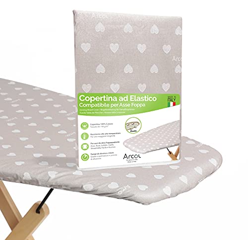 ARCOL Funda de repuesto elástica compatible con ASSE de planchado Foppapedretti fabricada en Italia, funda de tabla de planchar 100% algodón (manta, beige)