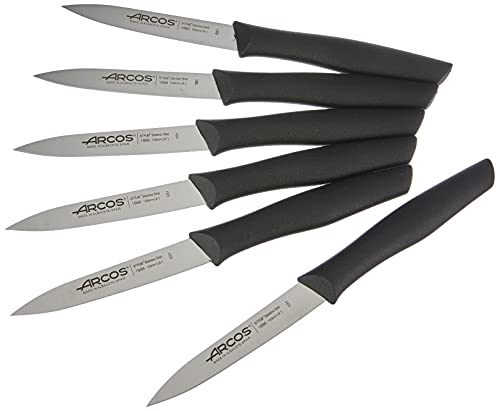 Arcos Serie Nova - Juego de 6 Cuchillos Mondadores Cuchillos para pelar, Hoja de Acero Inoxidable NITRUM de 100 mm, Mango de Polipropileno, Color Negro