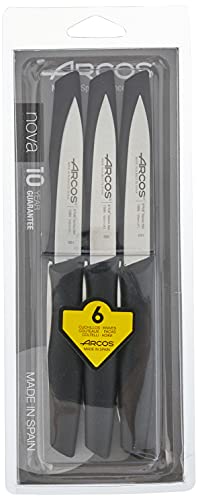 Arcos Serie Nova - Juego de 6 Cuchillos Mondadores Cuchillos para pelar, Hoja de Acero Inoxidable NITRUM de 100 mm, Mango de Polipropileno, Color Negro