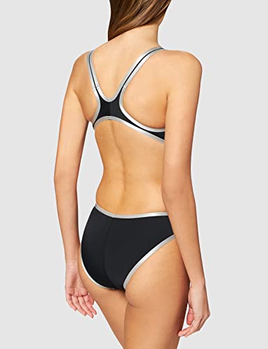 ARENA - Bañador deportivo para mujer, Mujer, Traje de baño de una sola pieza, 001198, Negro y plateado, 46