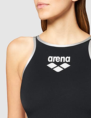 ARENA - Bañador deportivo para mujer, Mujer, Traje de baño de una sola pieza, 001198, Negro y plateado, 46