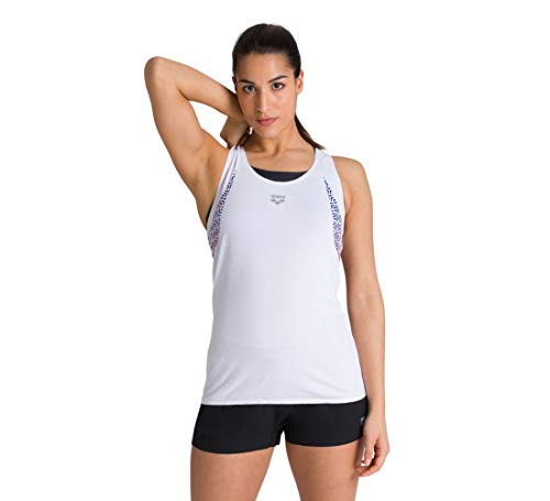 ARENA Camiseta de Tirantes para Mujer A-One, Color Blanco y Rojo Fluorescente, XS