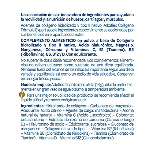 Arkopharma Arkoflex Dolexpert Colágeno Hidrolizado tipo I y II Pack 60 Días, Sabor Naranja, Bote 390gr x2, Articulaciones, Huesos y Músculos, Ácido hialurónico