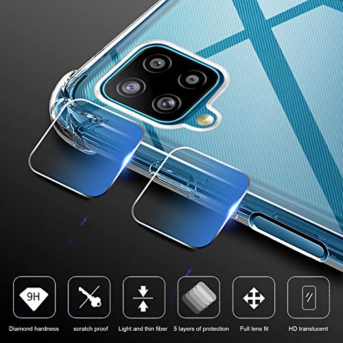 AROYI Funda Compatible con Samsung Galaxy A12 / A12 Nacho / M12, 2 Pack Cristal Templado y 2 Pack Lente de cámara, Carcasa Suave TPU Silicona Airbag Anti-Choque - Transparente