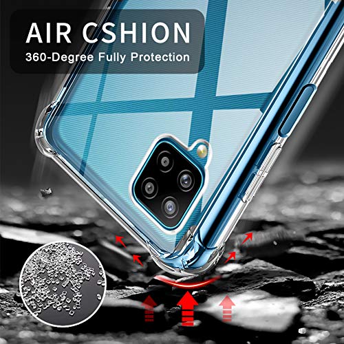 AROYI Funda Compatible con Samsung Galaxy A12 / A12 Nacho / M12, 2 Pack Cristal Templado y 2 Pack Lente de cámara, Carcasa Suave TPU Silicona Airbag Anti-Choque - Transparente