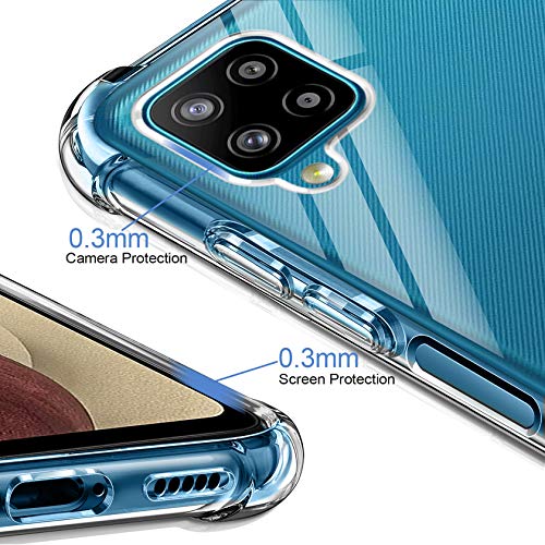 AROYI Funda Compatible con Samsung Galaxy A12 / A12 Nacho / M12, 2 Pack Cristal Templado y 2 Pack Lente de cámara, Carcasa Suave TPU Silicona Airbag Anti-Choque - Transparente