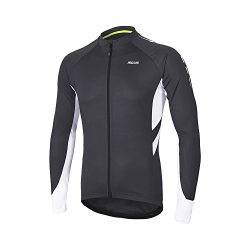 ARSUXEO Maillot de Ciclismo para Hombre Camisa de Manga Larga con Cremallera Completa y Bolsillos 6030 Gris Oscuro XL