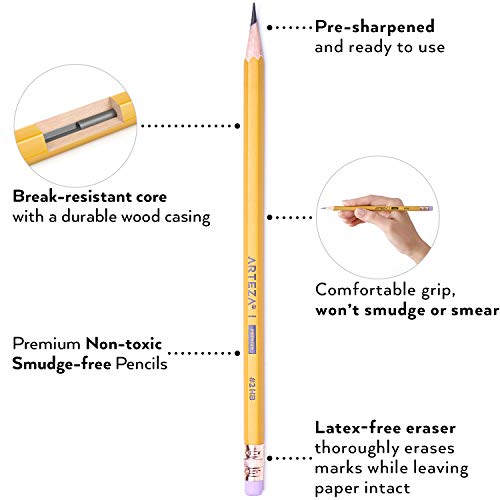 Arteza Lápices HB2, caja de 180 lapiceros de madera afilados de fábrica con goma de borrar sin látex, pack de lápices negros de grafito para suministros de oficina y material escolar
