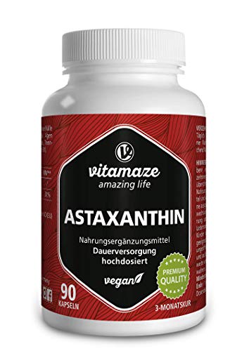 Astaxantina Cápsulas Vegana de Alta Dosis, 4 mg de Astaxantina Natural en Polvo de Algas, 90 Cápsulas para 3 Meses, Suplemento Alimenticio herbal sin Aditivos