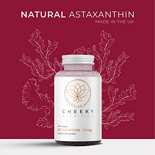 Astaxantina natural 12 mg, cápsulas blandas de absorción rápida, 180 cápsulas (6 meses de suministro). Fabricada en Reino Unido por Cheeky Nutrition