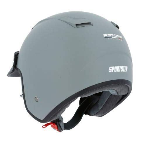 Astone Helmets - Casque jet Sportster 2 mono color- Casque jet néo rétro - Casque moto jet vintage - Casque jet casquette avec en cuir - Coque en polycarbonate - matt grey L