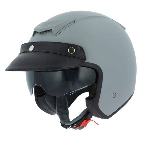 Astone Helmets - Casque jet Sportster 2 mono color- Casque jet néo rétro - Casque moto jet vintage - Casque jet casquette avec en cuir - Coque en polycarbonate - matt grey L