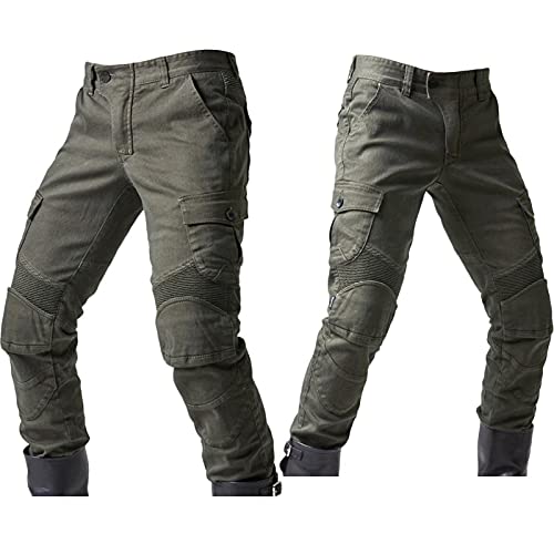 Atack-B Pantalones De Motociclista Hombres Para Pantalones De Carreras De Motocross Con Pantalones Anti Caída,Jeans De Moto, 4 X Equipo De Protección (Ejercito verde,XL)