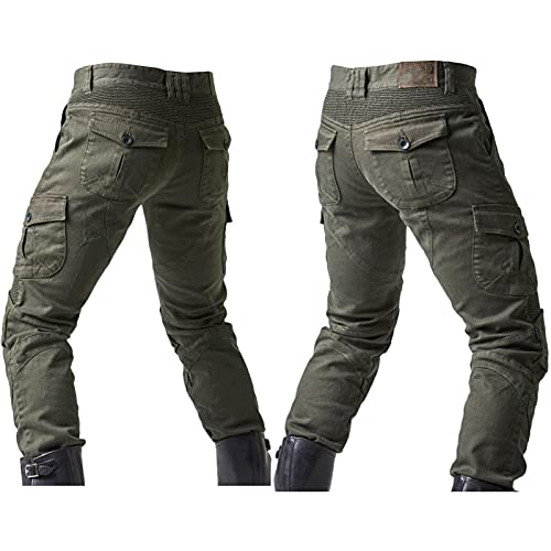 Atack-B Pantalones De Motociclista Hombres Para Pantalones De Carreras De Motocross Con Pantalones Anti Caída,Jeans De Moto, 4 X Equipo De Protección (Ejercito verde,XL)