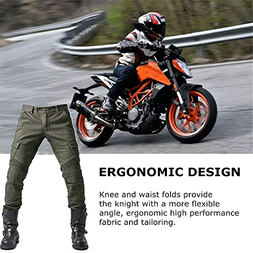Atack-B Pantalones De Motociclista Hombres Para Pantalones De Carreras De Motocross Con Pantalones Anti Caída,Jeans De Moto, 4 X Equipo De Protección (Ejercito verde,XL)